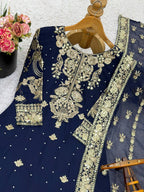 Prazu Fashion Navy Blue Georgette Embroidered Sequins Sharara Suit - Distacart
