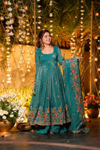 Prazu Fashion Blue Crunchy Silk With Embroidery Sequins Work Palazzo Suit