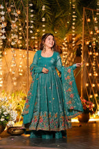 Prazu Fashion Blue Crunchy Silk With Embroidery Sequins Work Palazzo Suit