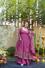 Prazu Fashion Onion Pink Crunchy Silk With Embroidery Sequins Work Palazzo Suit