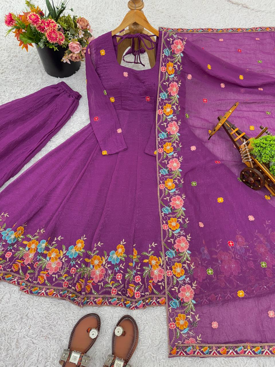 Prazu Fashion Onion Pink Crunchy Silk With Embroidery Sequins Work Palazzo Suit