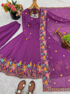 Prazu Fashion Onion Pink Crunchy Silk With Embroidery Sequins Work Palazzo Suit