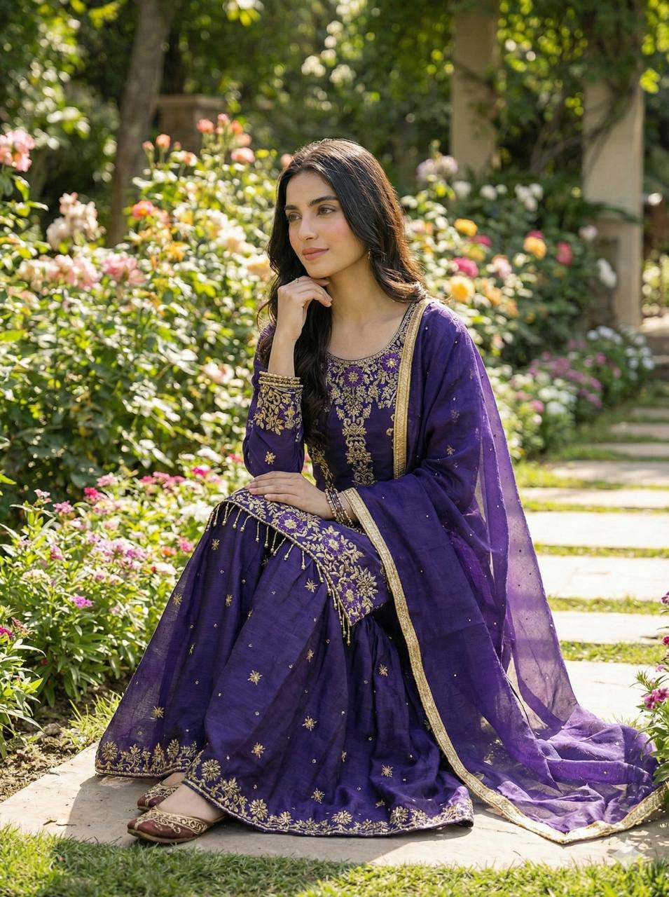 Prazu Fashion Blue Silk Embroidered With Sequence Sharara Suit - Distacart