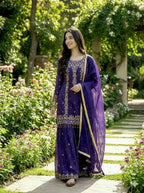 Prazu Fashion Blue Silk Embroidered With Sequence Sharara Suit - Distacart