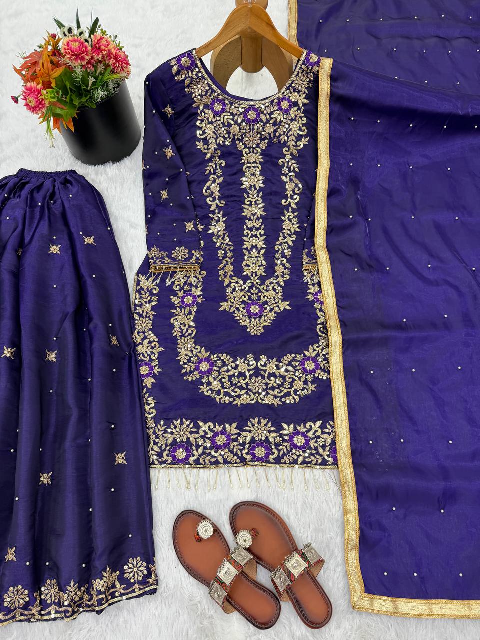 Prazu Fashion Blue Silk Embroidered With Sequence Sharara Suit - Distacart