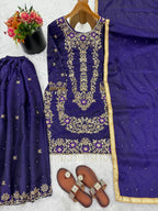 Prazu Fashion Blue Silk Embroidered With Sequence Sharara Suit - Distacart