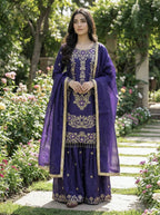 Prazu Fashion Blue Silk Embroidered With Sequence Sharara Suit - Distacart
