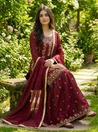 Prazu Fashion Maroon Silk Embroidered With Sequence Sharara Suit - Distacart