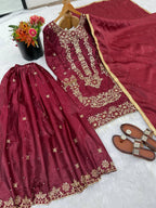 Prazu Fashion Maroon Silk Embroidered With Sequence Sharara Suit - Distacart