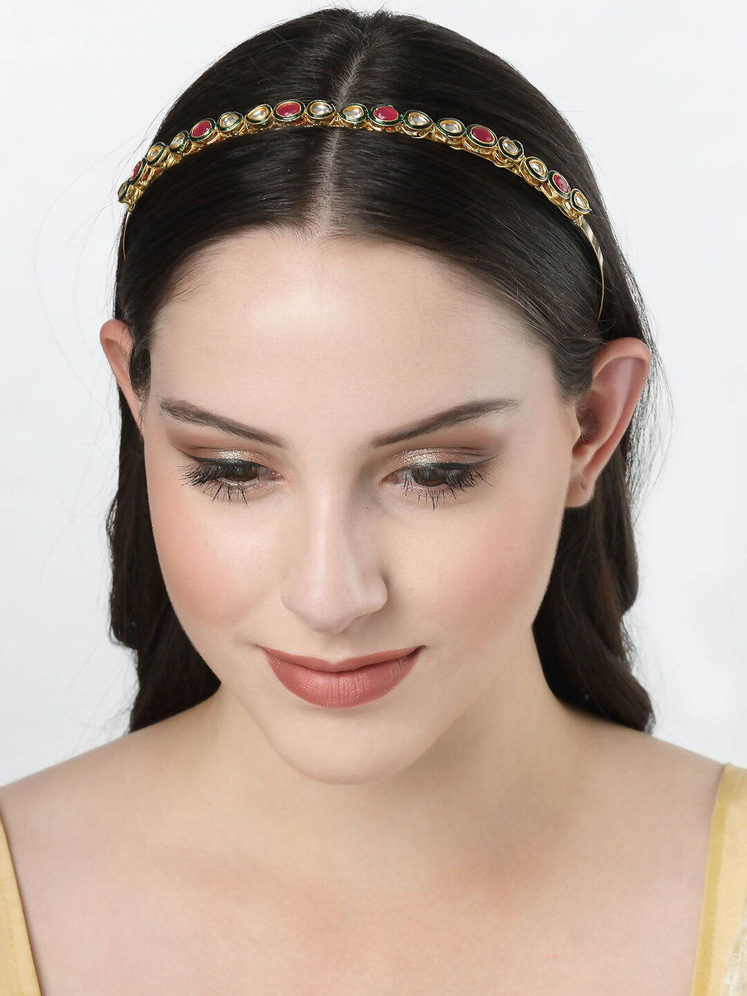 NVR Women's Multi colour Kundan Gold-Polished Embellished Hairband