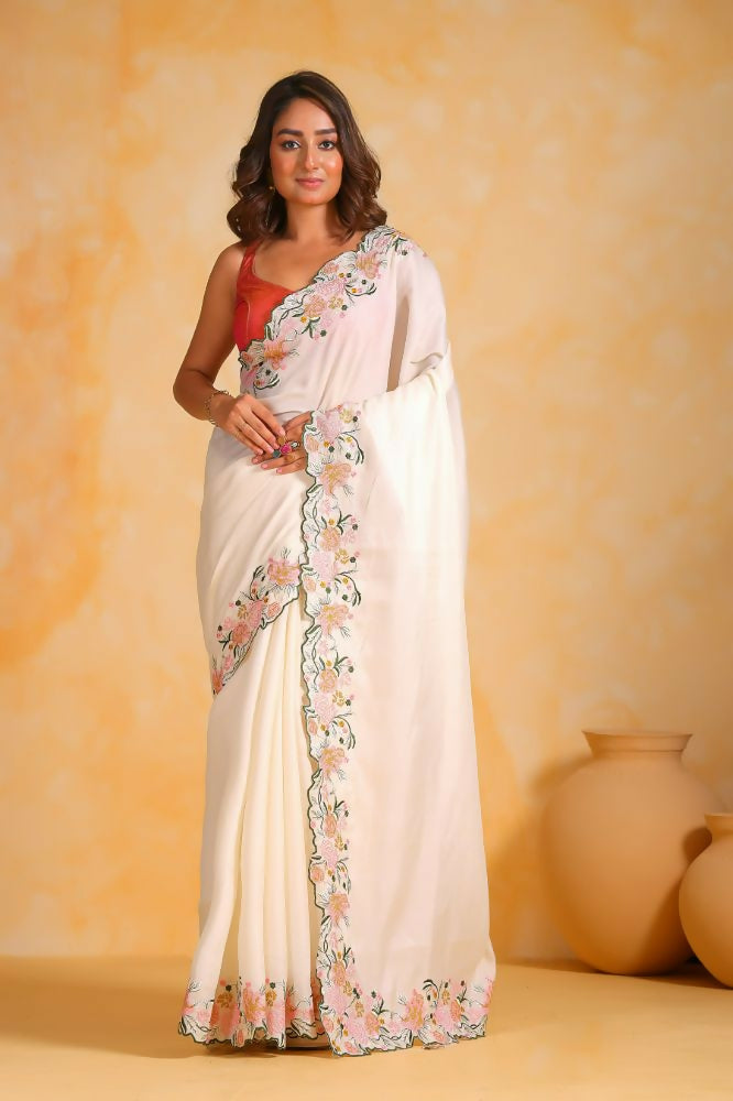Vamsee Sundha White Tussar Silk Saree