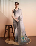 Grey Georgette Designer Printed Party Wear Saree - Cinderella