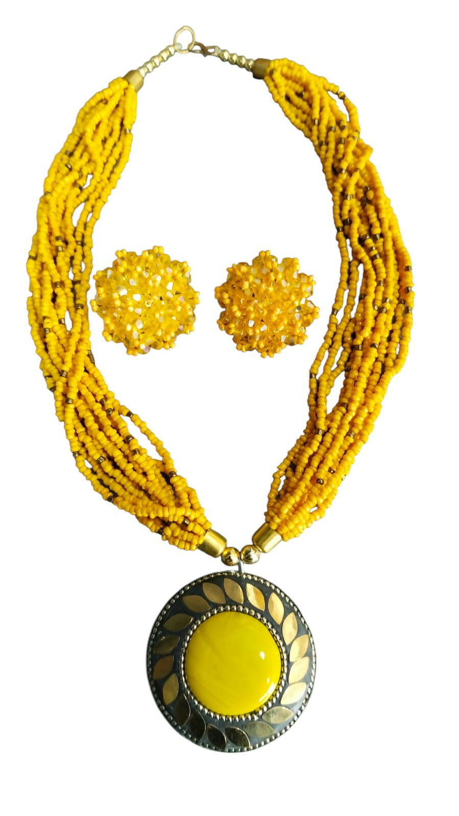 Inhanns All-Day Statement Beaded Necklace Set - Yellow