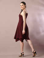 Myshka Women's Maroon Solid Shoulder Straps Fit and Flare Party Dress - Distacart