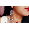 Kite Mirror Design Silver Hanging Triple Jhumka Earrings