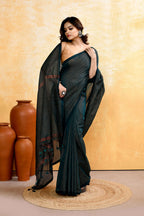 Piyari Fashion Women's Moss Green Embellished Cotton Blend Zari Check Handloom Saree - Distacart