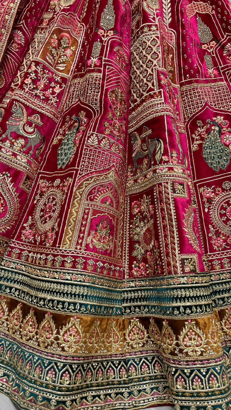 Jyoti Fashion Women's Rani Pink Velvet Fancy Dori & Sequins with Multi Thread Embroidered with Diamond Work Wedding Lehenga Choli