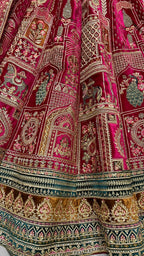 Jyoti Fashion Women's Rani Pink Velvet Fancy Dori & Sequins with Multi Thread Embroidered with Diamond Work Wedding Lehenga Choli