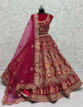 Jyoti Fashion Women's Rani Pink Velvet Multi Thread Embroidered with Zircon Diamond Work Wedding Lehenga Choli