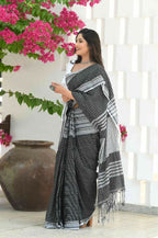 Beatitude Black Cotton Tanchori Handloom Saree