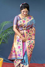 Jyoti Fashion Women's Grey Paithani Silk Zari Woven Saree with Blouse