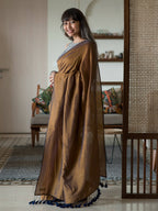Suta Brown Solid Cotton Blend Saree - Distacart