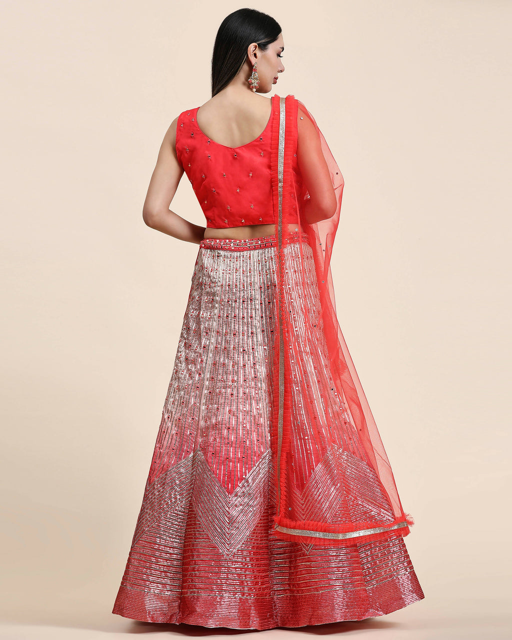 Red Organza Mirror With Coding Work Lehenga Choli with Dupatta - Tanya