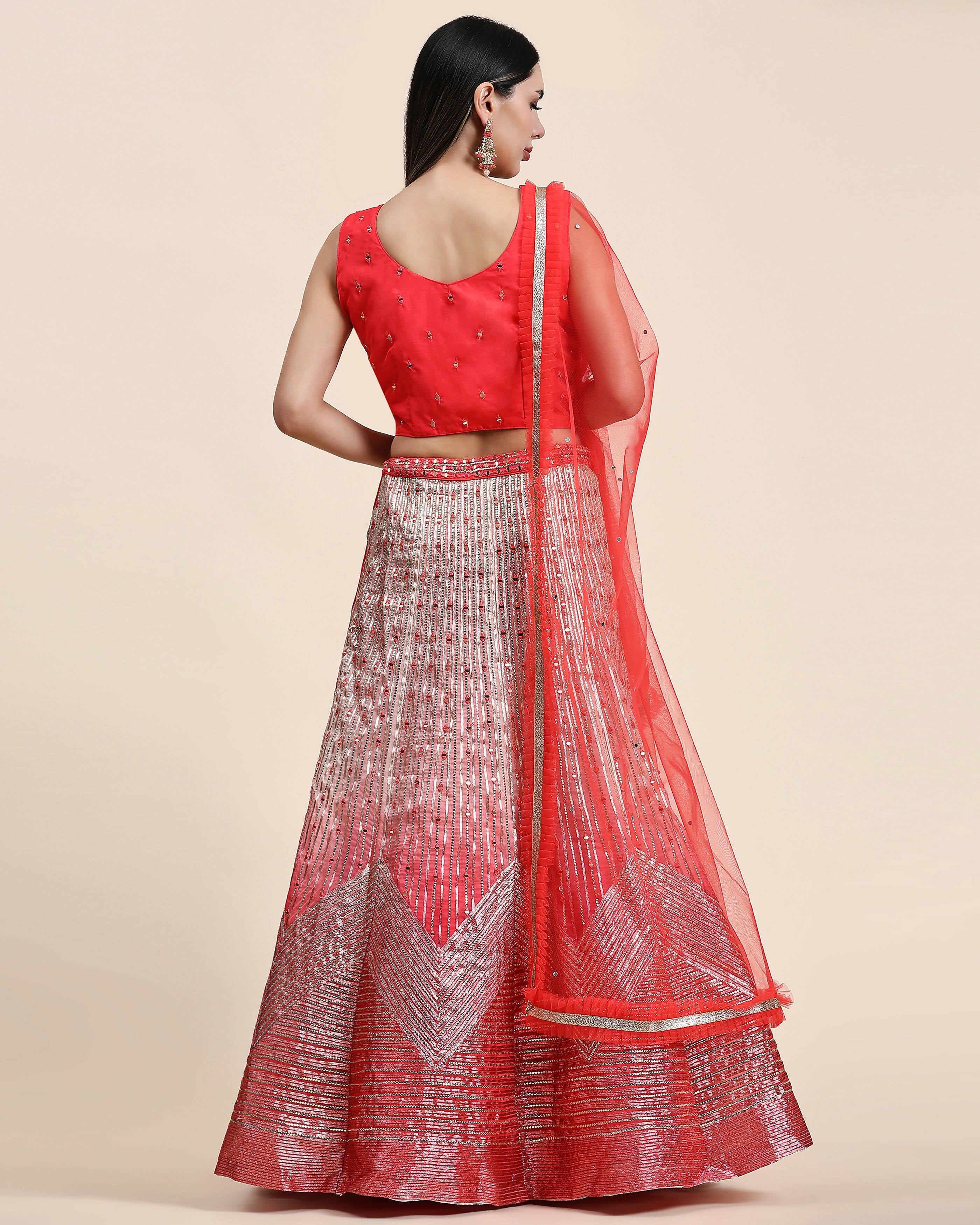 Red Organza Mirror With Coding Work Lehenga Choli with Dupatta - Tanya