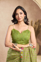 Vastranavya Mehendi Digital Printed Linen Ready To Wear Designer Saree with Unstitched Blouse - Distacart