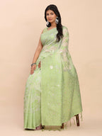 Shree Shyam Fashion Linen Cotton Light Green Saree - Distacart