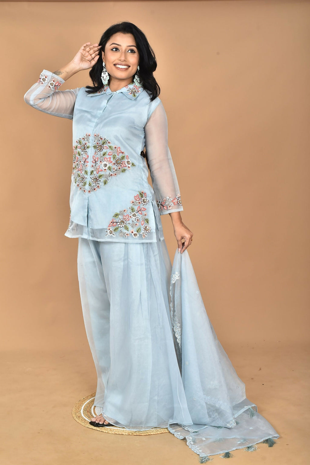 Morchari Women And Hand Embroidery Palazzo Set-Sky Blue