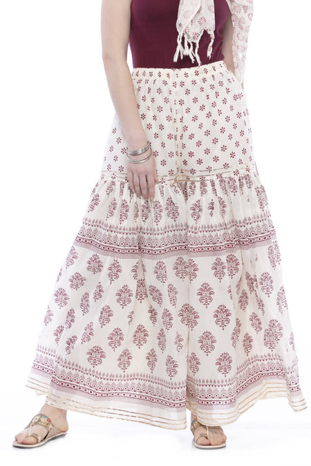 Mominos Fashion Cotton Block Print With Lace Work Off White Magenta Color Prints Palazzo