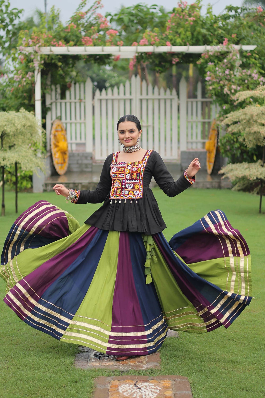 Lorenvalley Fashion Multicolor Rayon with Attractive Gota-Patti Lace Lehenga Choli