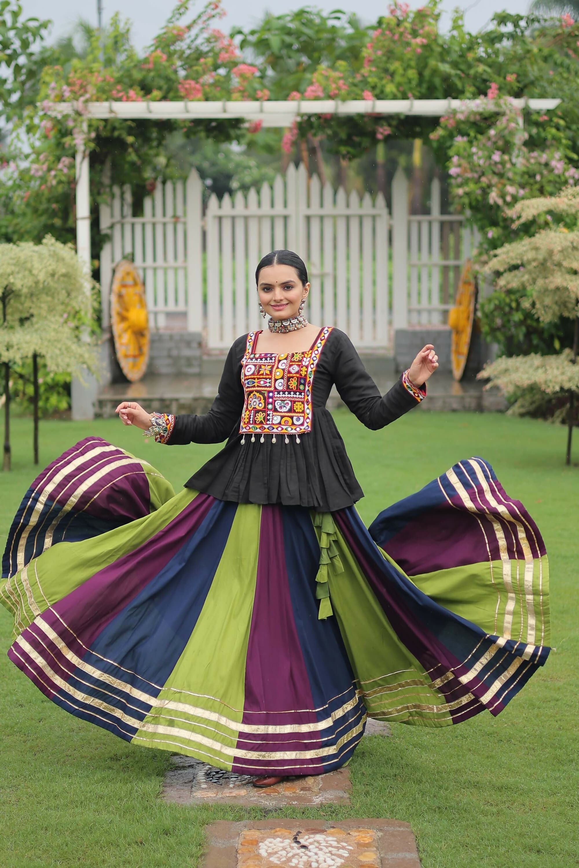 Lorenvalley Fashion Multicolor Rayon with Attractive Gota-Patti Lace Lehenga Choli