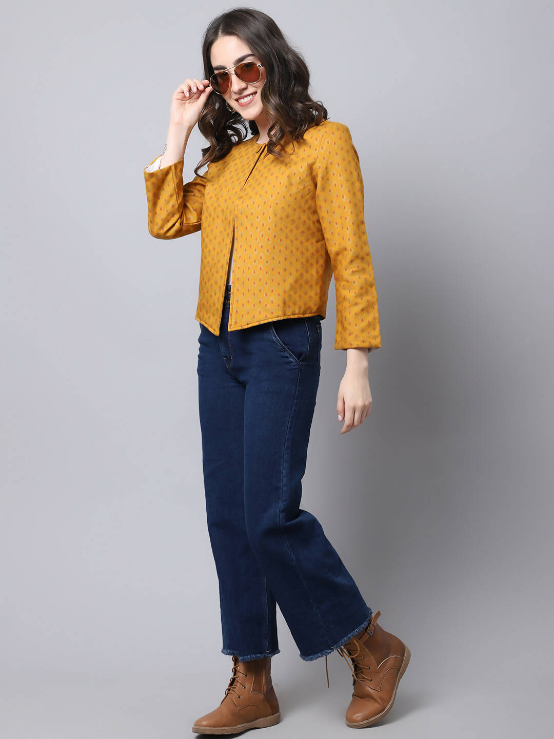 Even Apparels Yellow 100% Viscose Open Front Statement Women's Jacket