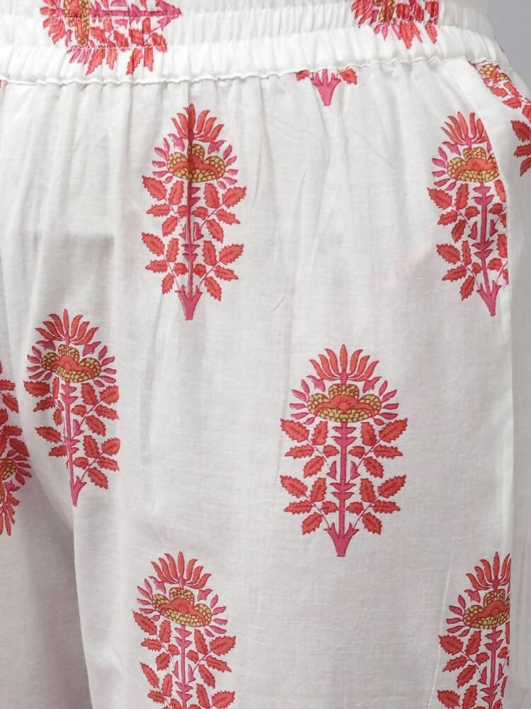 Yufta Women Pink & White Ethnic Motifs Printed Mirror Work Kurta with Palazzo & Dupatta