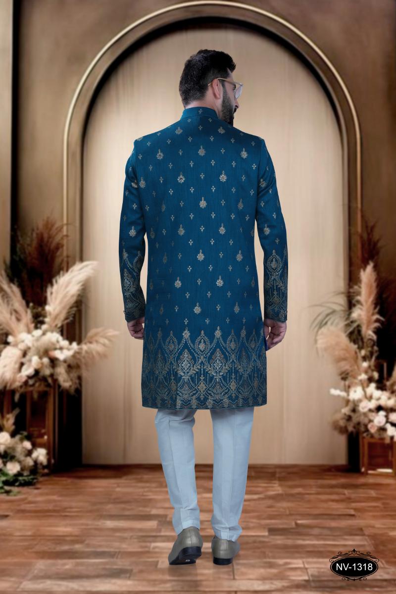 Joban Fashion Men's Blue Base Silk Kurta with Pyjama