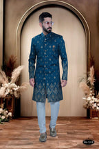 Joban Fashion Men's Blue Base Silk Kurta with Pyjama