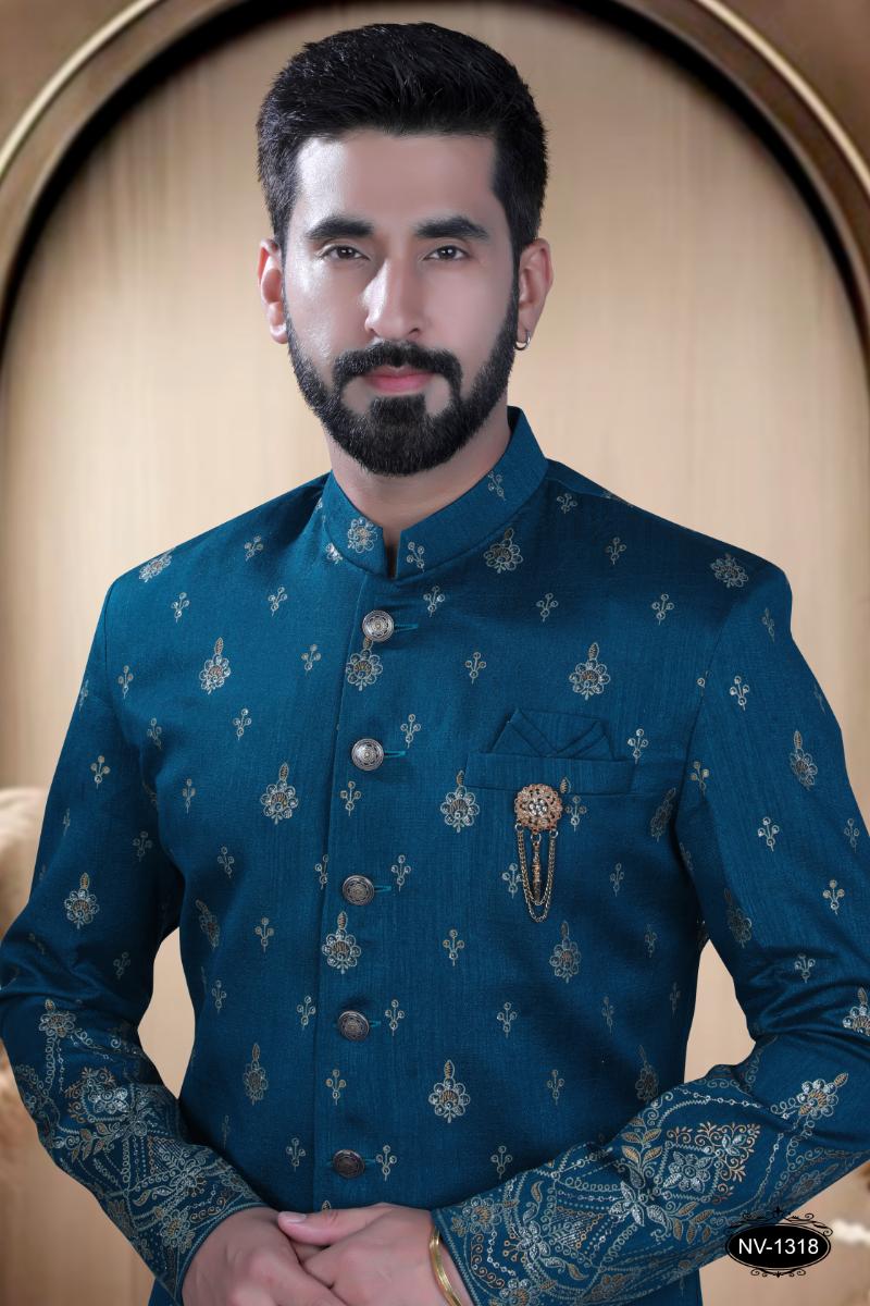 Joban Fashion Men's Blue Base Silk Kurta with Pyjama