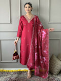 Rani Pink Viscose Chanderi Stitched Suit With Dupatta - Tanisha