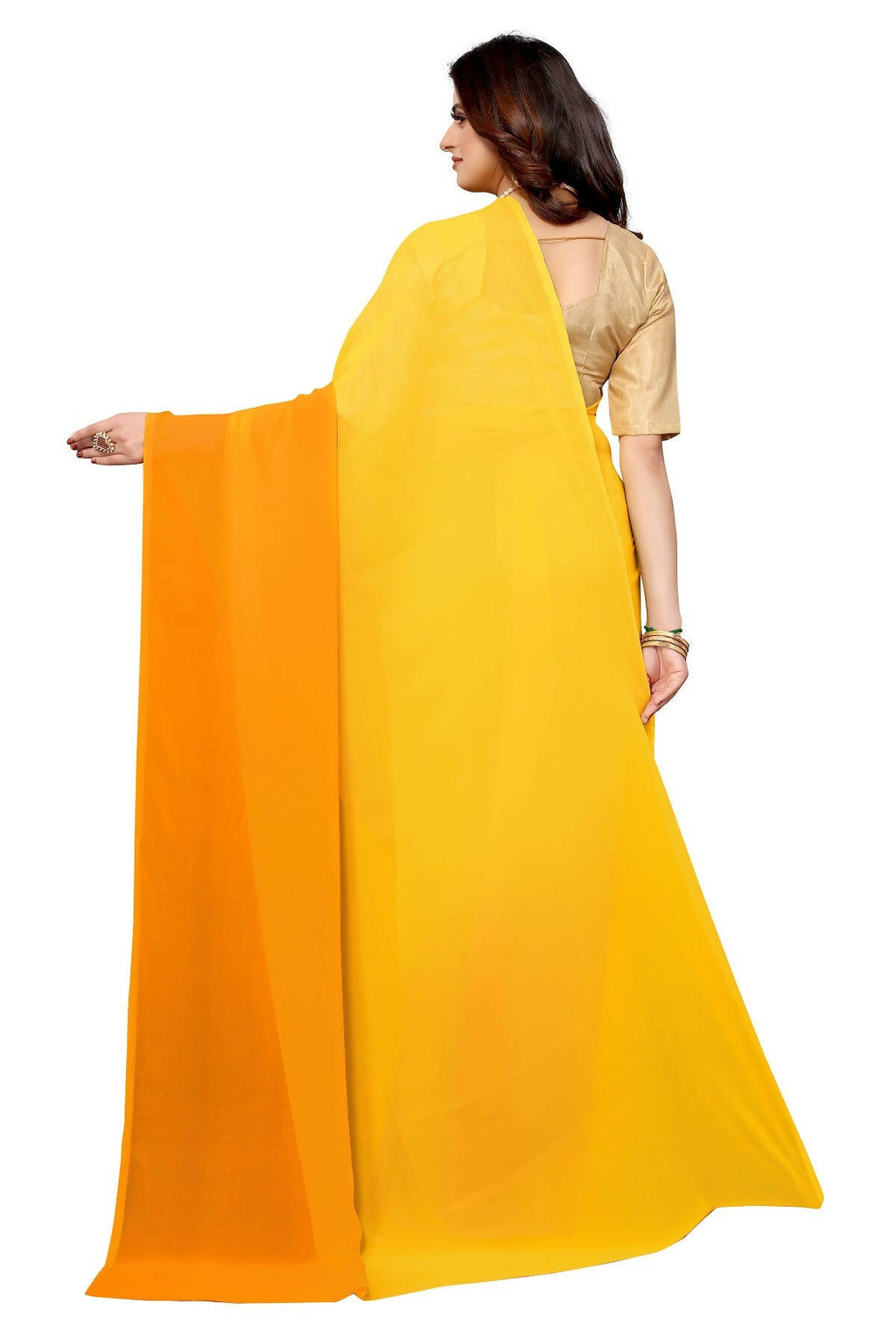 Vamika Yellow Half N Half Georgette Saree - Distacart