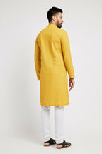 Ethnic India Yellow Men's Kurta Ethnic Motifs Cotton