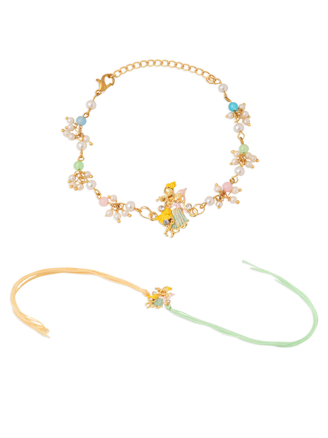 NVR Set of 2 Multicolor Gold Toned Radha Krishna Beaded Bhaiya Bhabhi Rakhi Combo - Distacart