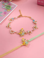 NVR Set of 2 Multicolor Gold Toned Radha Krishna Beaded Bhaiya Bhabhi Rakhi with Roli Chawal Chandan & Mishri - Distacart