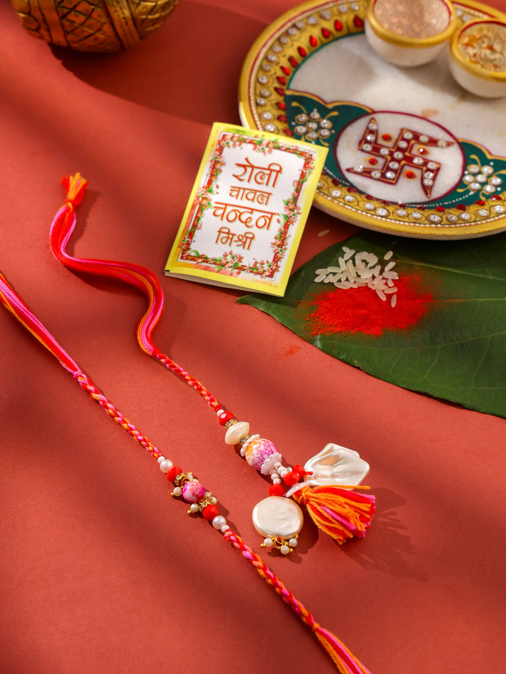 NVR Set of 2 Multicolor Artificial Stones & Beads Bhaiya Bhabhi Rakhi with Roli Chawal Chandan & Mishri - Distacart