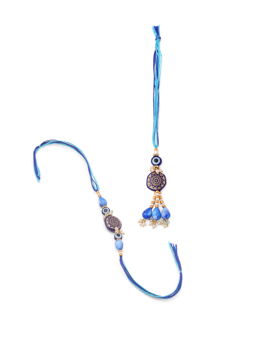 NVR Evil Eye Set of 2 Blue Artificial Beads Bhaiya Bhabhi Rakhi Combo - Distacart