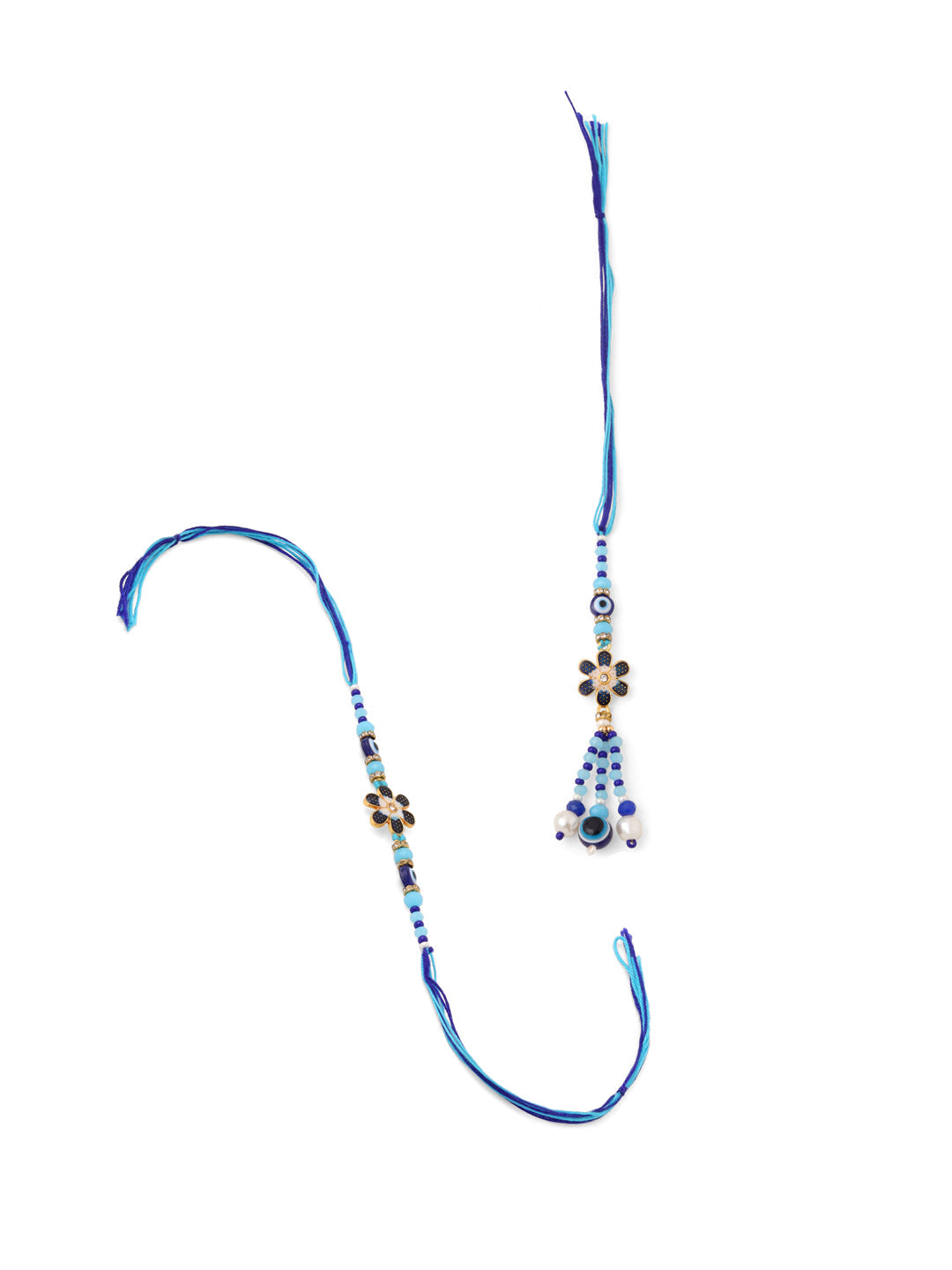 NVR Set of 2 Blue Artificial Beads Evil Eye Bhaiya Bhabhi Rakhi Combo - Distacart