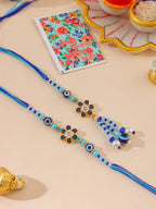 NVR Set of 2 Blue Artificial Beads Evil Eye Bhaiya Bhabhi Rakhi with Roli Chawal Chandan & Mishri - Distacart