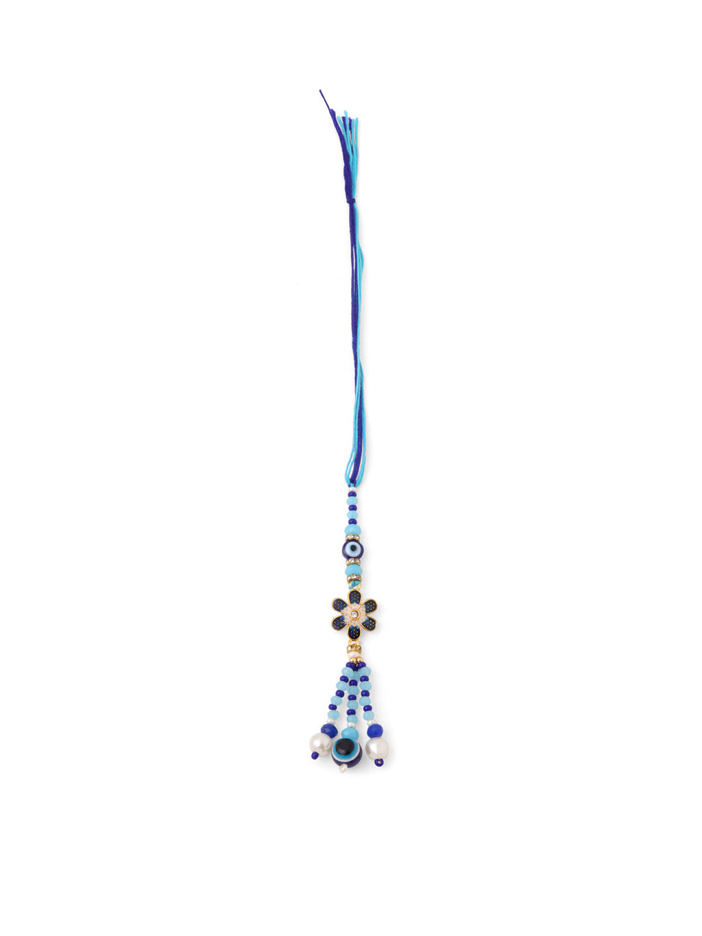 NVR Set of 2 Blue Artificial Beads Evil Eye Bhaiya Bhabhi Rakhi with Roli Chawal Chandan & Mishri - Distacart