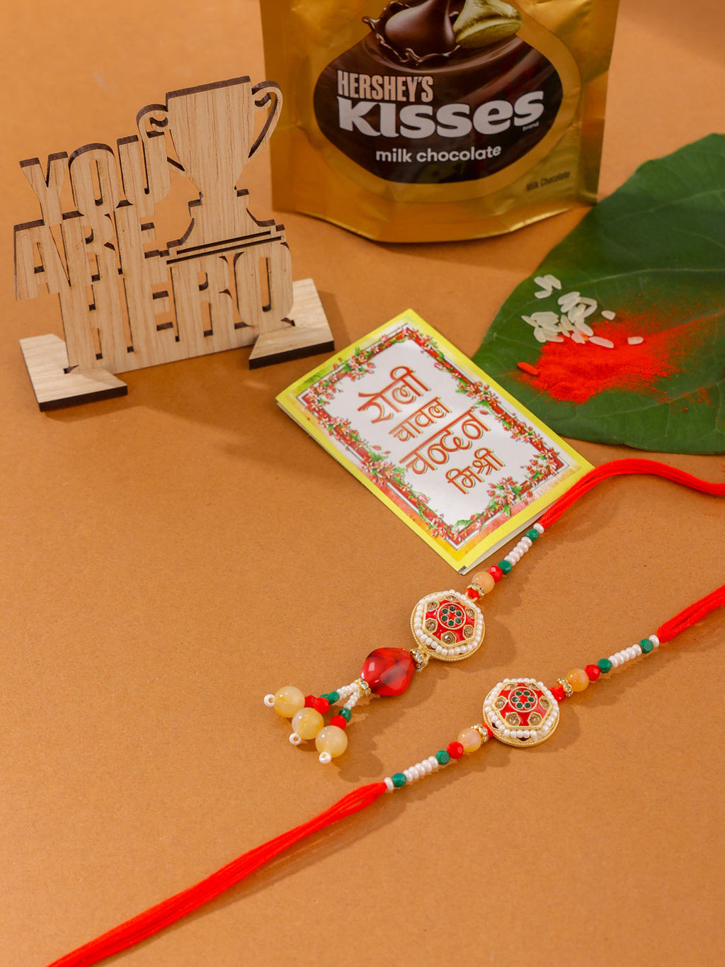 NVR Set of 2 Red Artificial Stones and Beads Bhaiya Bhabhi Rakhi Combo - Distacart